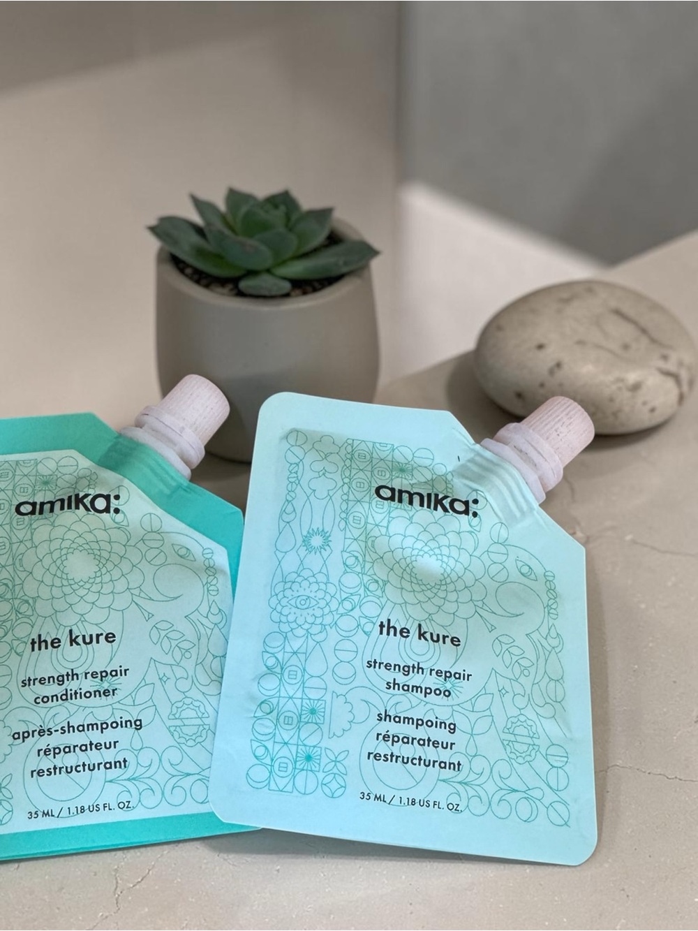 amika The Kure Strength Repair Shampoo & Conditioner Sachets - Light Teal